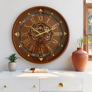 BELGIUM LINE WALL CLOCK ROUND 26 INCH BROWN