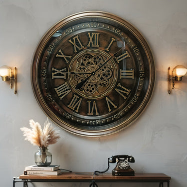 IRELAND LINE WALL CLOCK ROUND 32 INCH "DUBLIN" BRONZE-ANTIQUE