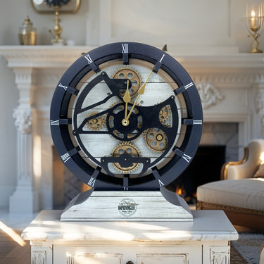 HORLOGE DE BUREAU/MURALE CONVERTIBLE AVEC VRAIS ENGRENAGES MOBILES 10 POUCES MARRON VINTAGE