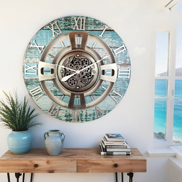 ENGLAND LINE WALL CLOCK ROUND 24 INCH AQUA GREEN