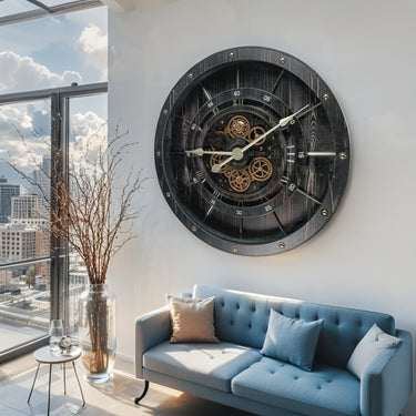 FRANCE LINE WALL CLOCK ROUND 32 INCH VINTAGE BLACK