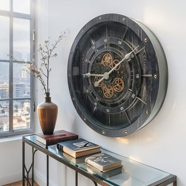 FRANCE LINE WALL CLOCK ROUND 32 INCH VINTAGE BLACK