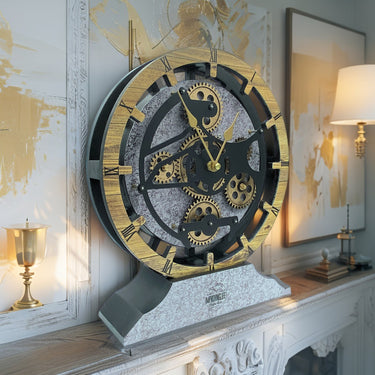 CANADA LINE DESK CLOCK ROUND (HYBRID WALL) 10 INCH WOOD & STONE