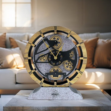 CANADA LINE DESK CLOCK ROUND (HYBRID WALL) 10 INCH WOOD & STONE