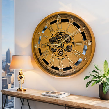 BELGIUM LINE WALL CLOCK ROUND 26 INCH WALNUT