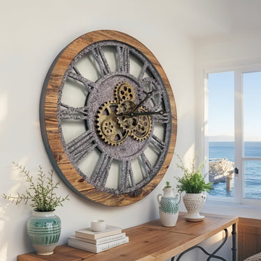 AMERICA LINE WALL CLOCK ROUND 24 INCH WOOD & STONE