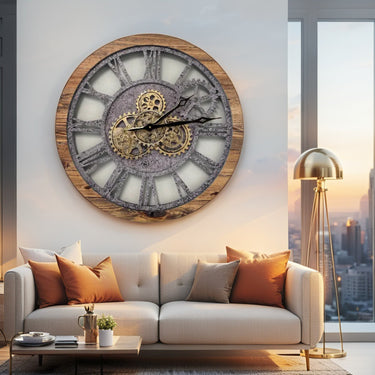AMERICA LINE WALL CLOCK ROUND 24 INCH WOOD & STONE