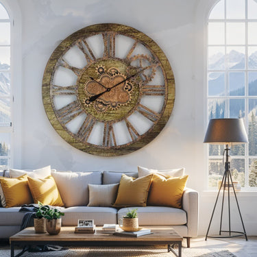 HORLOGE MURALE AVEC VRAIS ENGRENAGES MOBILES 36 POUCES BEIGE DU DESERT