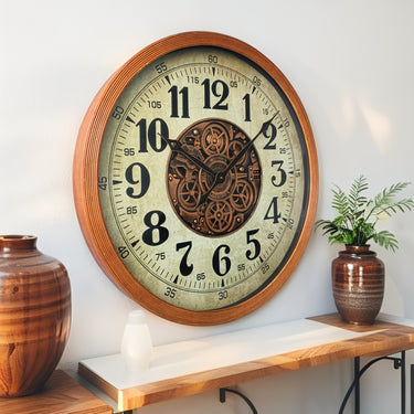 FINLAND LINE WALL CLOCK ROUND 32 INCH "OULU" BROWN-WHITE