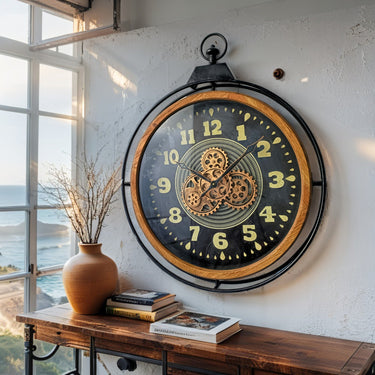 FINLAND LINE WALL CLOCK ROUND 28 INCH "HELSINKI" WOOD-BLACK