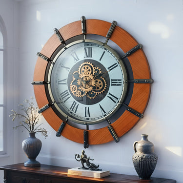 AUSTRIA LINE WALL CLOCK ROUND 26 INCH "GRAZ" BROWN-WHITE