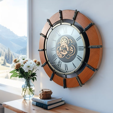 AUSTRIA LINE WALL CLOCK ROUND 26 INCH "GRAZ" BROWN-WHITE