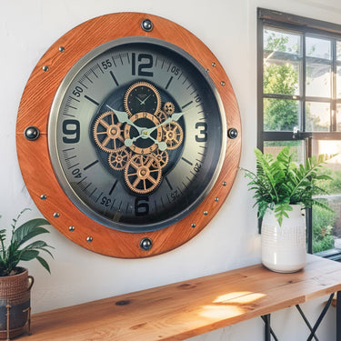 AUSTRIA LINE WALL CLOCK ROUND 26 INCH "VIENNA" BROWN-SILVER