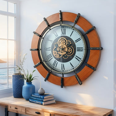 AUSTRIA LINE WALL CLOCK ROUND 26 INCH "GRAZ" BROWN-WHITE