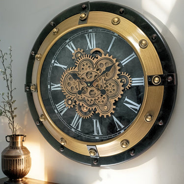 GERMANY LINE WALL CLOCK ROUND 32 INCH "HAMBURG" BRONZE-BLACK