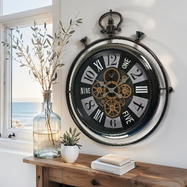 MONACO LINE WALL CLOCK ROUND 24 INCH "MONEGHETTI" SILVER-BLACK