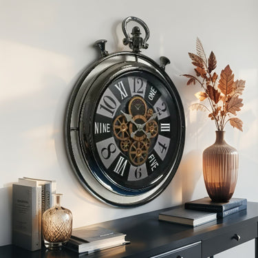 MONACO LINE WALL CLOCK ROUND 24 INCH "MONEGHETTI" SILVER-BLACK