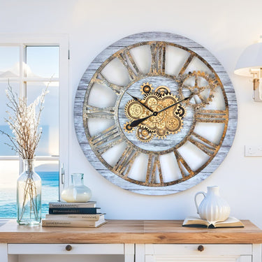 HORLOGE MURALE AVEC VRAIS ENGRENAGES MOBILES 36 POUCES BEIGE DU DESERT