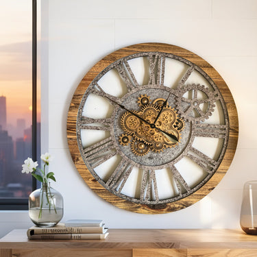 AMERICA LINE WALL CLOCK ROUND 36 INCH WOOD & STONE