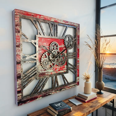 AMERICA LINE WALL CLOCK SQUARE 24 INCH RED LAVA