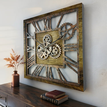 AMERICA LINE WALL CLOCK SQUARE 24 INCH GOLD ANTIQUE