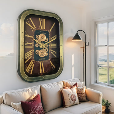 NORWAY LINE WALL CLOCK RECTANGULAR 26 X 18 INCH "DRAMMEN" GOLD-BROWN