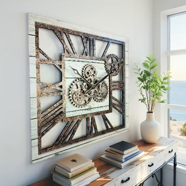 AMERICA LINE WALL CLOCK SQUARE 24 INCH WHITE FARMHOUSE