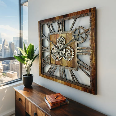 AMERICA LINE WALL CLOCK SQUARE 24 INCH VINTAGE BROWN