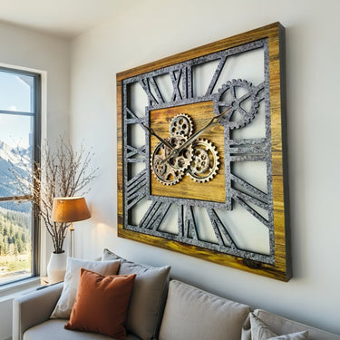 AMERICA LINE WALL CLOCK SQUARE 24 INCH WOOD AND STONE