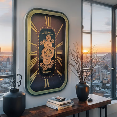 NORWAY LINE WALL CLOCK RECTANGULAR 37X20 INCH "TROMSO" GOLD-BROWN