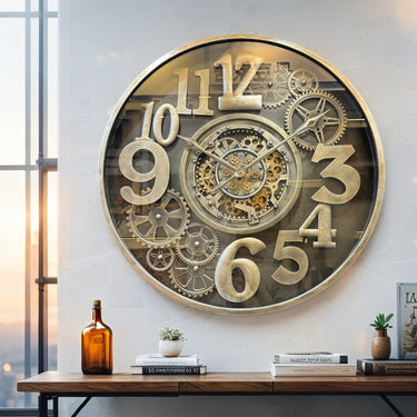 MONACO LINE WALL CLOCK ROUND 40 INCH "FONTVIELLE" BRONZE-BRASS