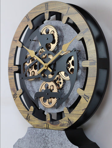 CANADA LINE MANTEL CLOCK ROUND (HYBRID WALL) 16 INCH WOOD & STONE