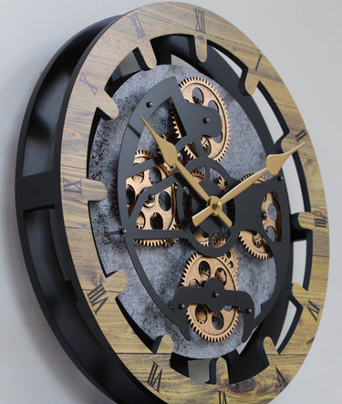 CANADA LINE MANTEL CLOCK ROUND (HYBRID WALL) 16 INCH WOOD & STONE