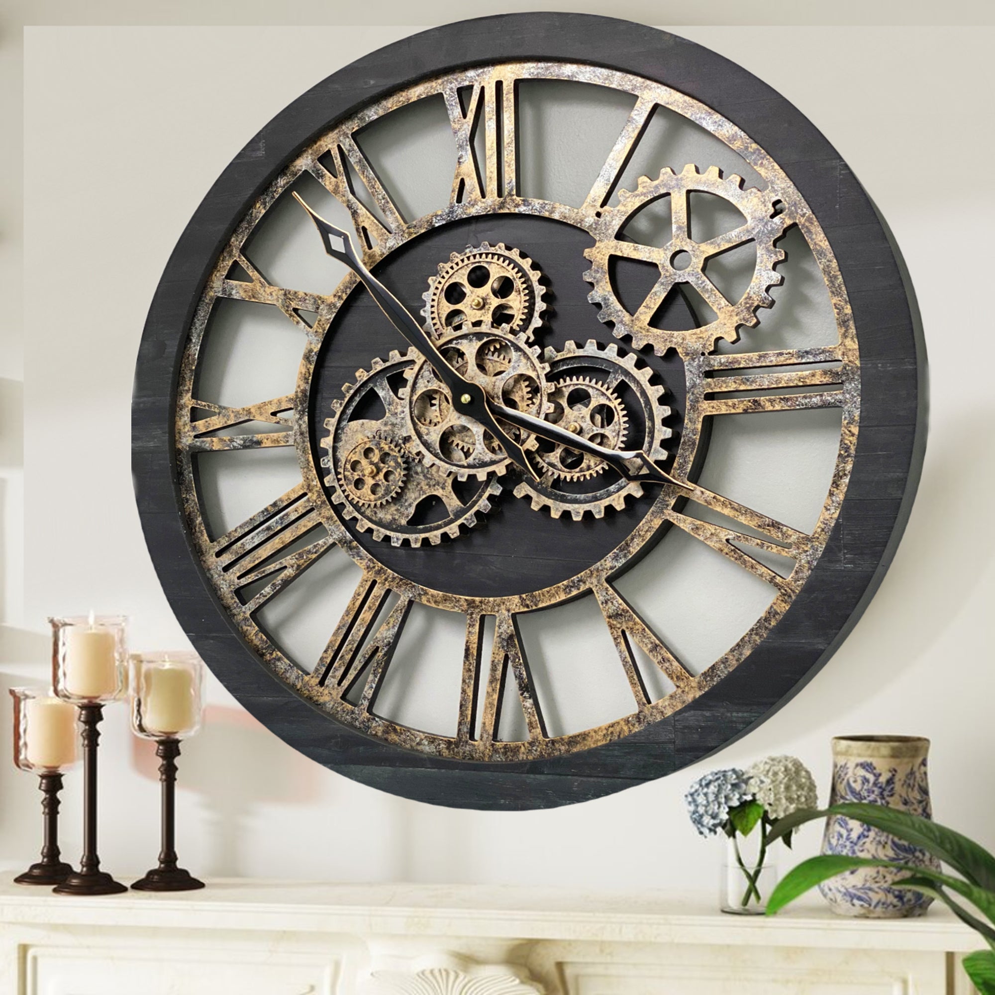 WALL CLOCK 24 INCH VINTAGE BLACK – The Gears Clock
