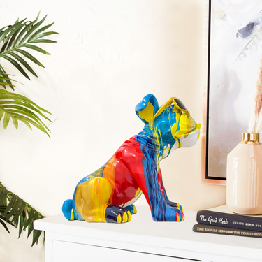 SCULPTURE EN RÉSINE CHIEN AVEC LUNETTES DE SOLEIL