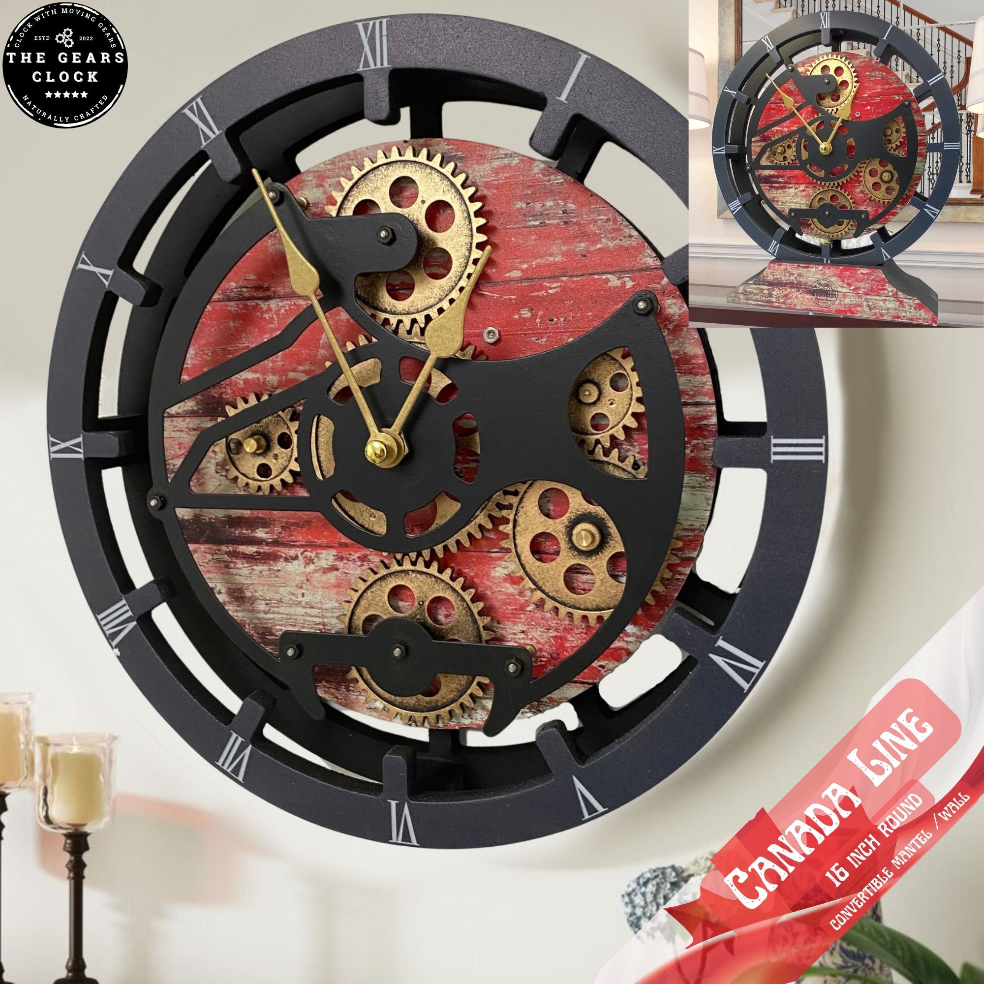 Wall Clock 16 inch convertible into a big Mantel clock w/Real Moving ...