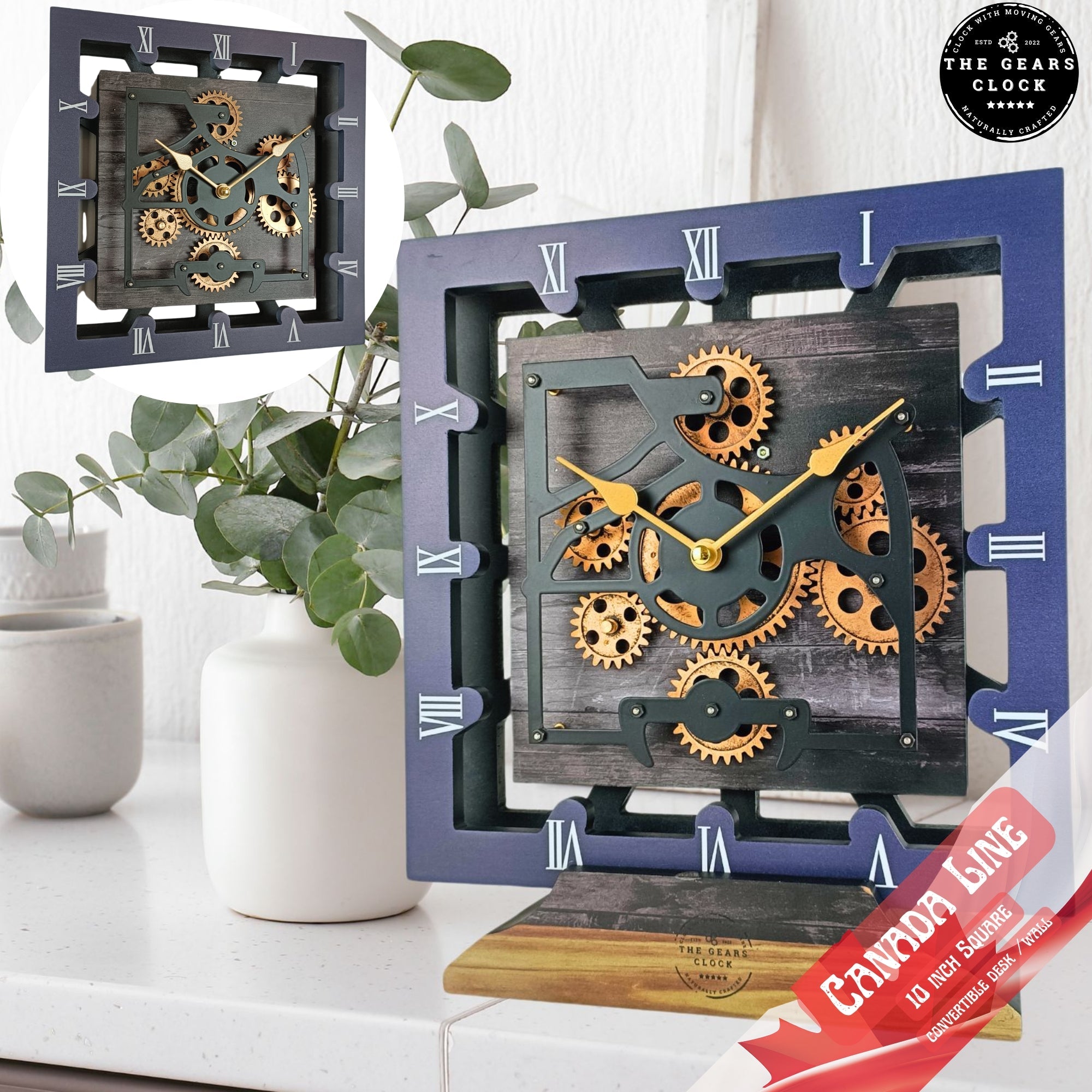 Canada 10 inch Clock Desk-Wall Square – The Gears Clock