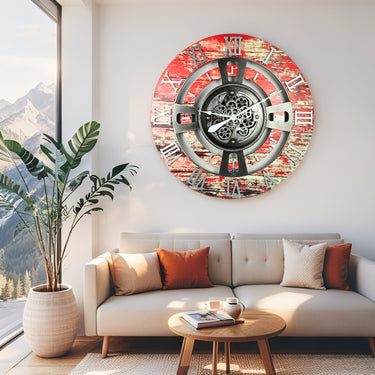 ENGLAND LINE WALL CLOCK ROUND 24 INCH RED LAVA