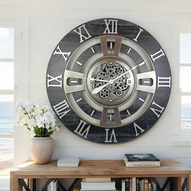 ENGLAND LINE WALL CLOCK ROUND 24 INCH VINTAGE BLACK