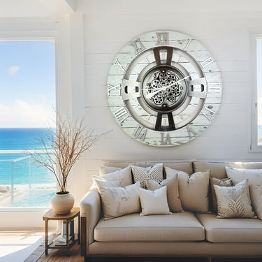 ENGLAND LINE WALL CLOCK ROUND 24 INCH WHITE FARMHOUSE