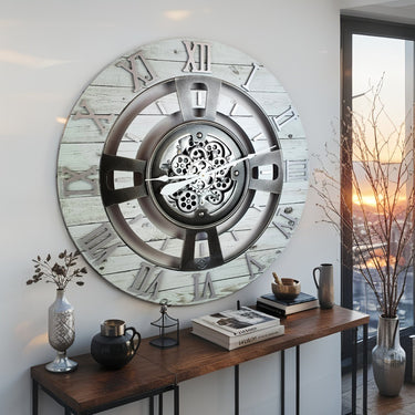 ENGLAND LINE WALL CLOCK ROUND 24 INCH WHITE FARMHOUSE