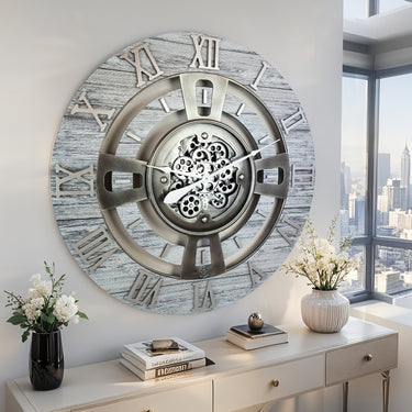 ENGLAND LINE WALL CLOCK ROUND 24 INCH SILVER GREY