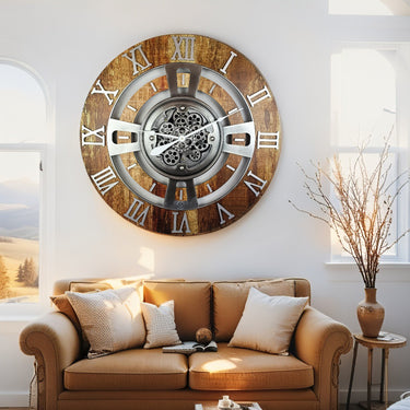 ENGLAND LINE WALL CLOCK ROUND 24 INCH VINTAGE BROWN