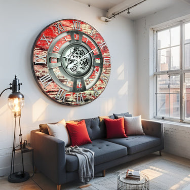 ENGLAND LINE WALL CLOCK ROUND 24 INCH RED LAVA