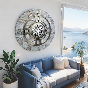 ENGLAND LINE WALL CLOCK ROUND 24 INCH SILVER GREY