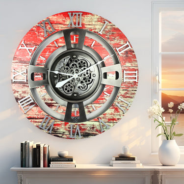 ENGLAND LINE WALL CLOCK ROUND 24 INCH RED LAVA