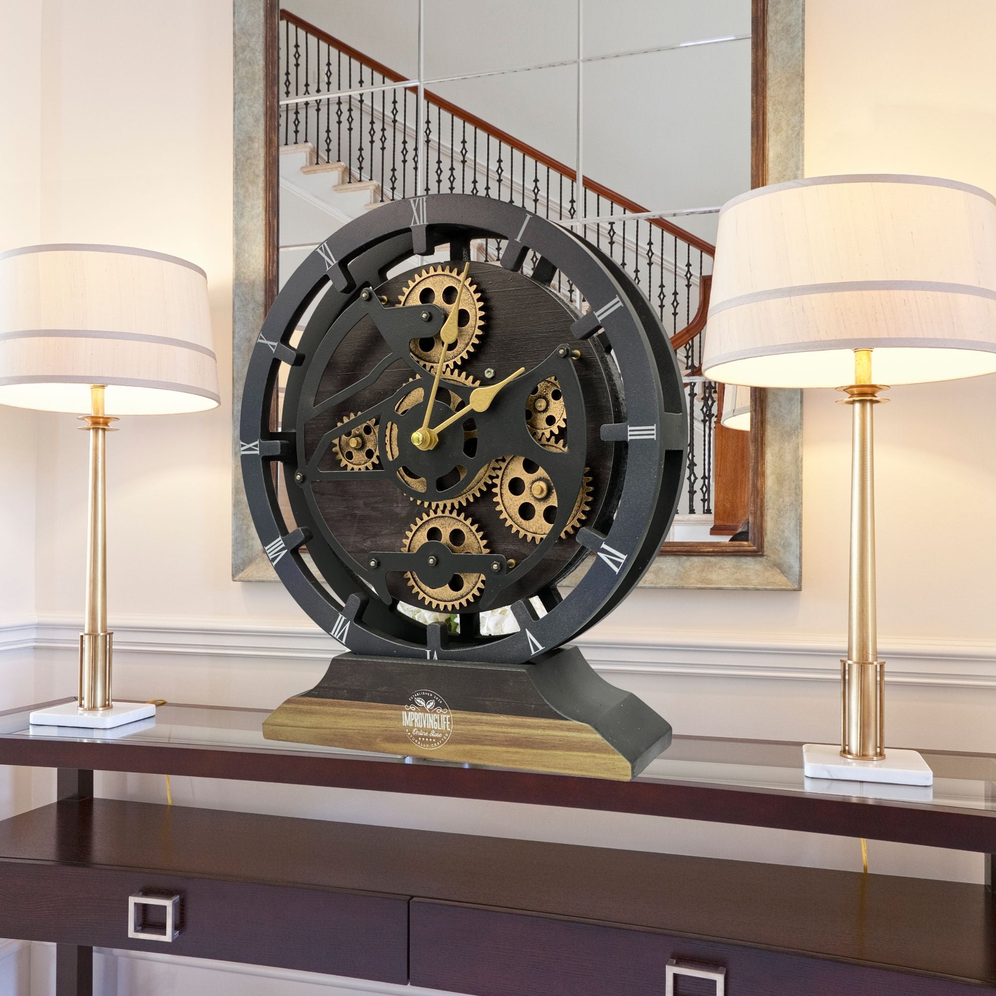 CANADA LINE MANTEL CLOCK ROUND (HYBRID WALL) 16 INCH VINTAGE BLACK ...