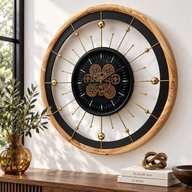 SPAIN LINE WALL CLOCK ROUND 32 INCH "BARCELONA" BLACK AND WOOD