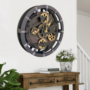 CANADA LINE MANTEL CLOCK ROUND (HYBRID WALL) 16 INCH VINTAGE BLACK