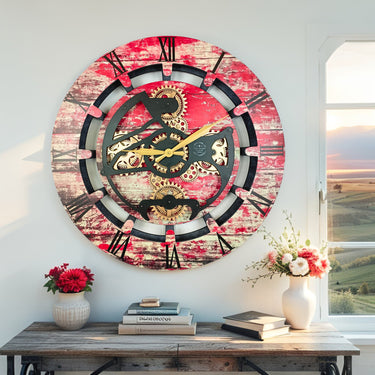 CANADA LINE WALL CLOCK ROUND 24 INCH RED LAVA